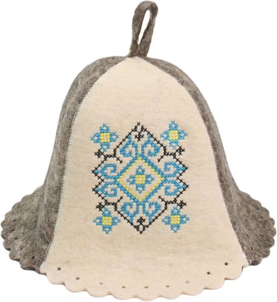 Sauna Hoed met Oekraïens Ornament voor Mannen en Vrouwen - Natuurlijke Vilt Blauw
