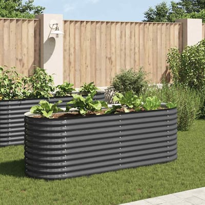 vidaXL - Plantenbak - verhoogd - 240x80x81 - cm - gegalvaniseerd - staal - grijs