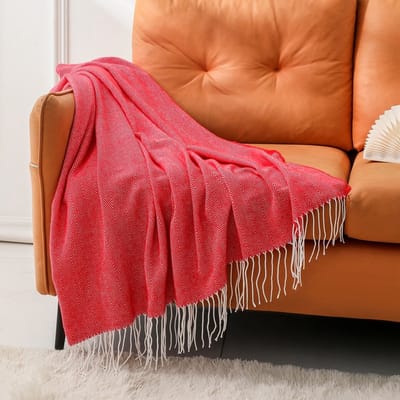 Faux Cashmere Kwastjes Deken - Decoratieve Lichtgewicht Deken - Superzachte Gebreide Deken - Met Kwastjes - Voor Bed of Bank, 127 x 152cm - rood