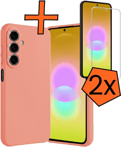 Hoes - Met 2x Screenprotector - Geschikt voor Samsung Galaxy A27 - Sterk & Shockproof - Back Cover - Siliconen Case - Telefoon Hoes - Perzik