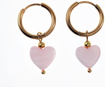 ∅16mm Oorringen Dames - Verguld Roestvrij staal - Oorbellen met Hart Hanger - Roze Schelp