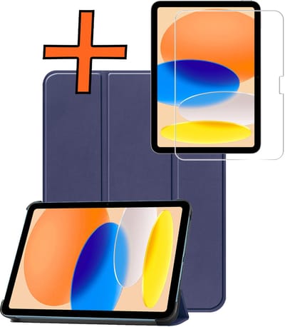 Hoesje - Geschikt voor Apple iPad A16/A18 (2025/2026) - 11 inch (11e & 12e generatie) - Met Screenprotector - Trifold Bookcase - Hard Cover - Hardcover Book Case - Tablet Hoes - Donkerblauw