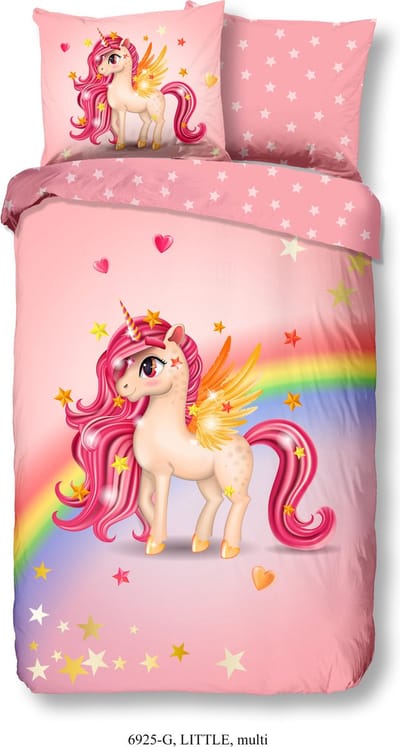 Good Morning dekbedovertrek eenhoorn met regenboog - 1 persoons 140x200/220 cm - Multi - 100% Katoen renforc�