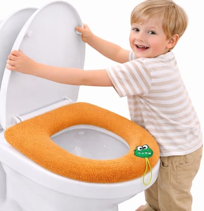 Toiletbril Hoes met Dierenprint – Zachte WC Bril Cover met Trekkoord – Wasbare Toiletzitting Hoes – Warm & Comfortabel – Universeel voor Meeste Toiletbrillen – Oranje