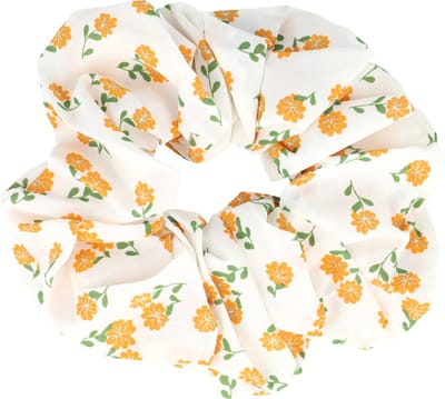 Haarsoires Haarelastiek Scrunchie – XL Bloemenprint – Gladde Stof – Wit Oranje - Haarkrinkel - Haar Elastiek met Stof - Zacht & Haarvriendelijk