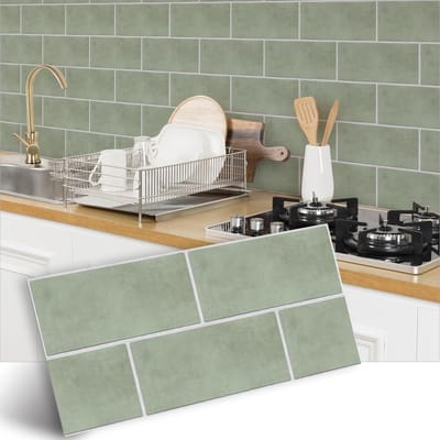 MDUG Vloer- en wandtegelstickers - 12 stuks - Groen - 30x15 cm / 12x6 inch - Antislip zelfklevende tegelstickers - Geschikt voor keukens en badkamers - Zelfklevende PVC vloerstickers - Afpelbaar - Doe-het-zelf