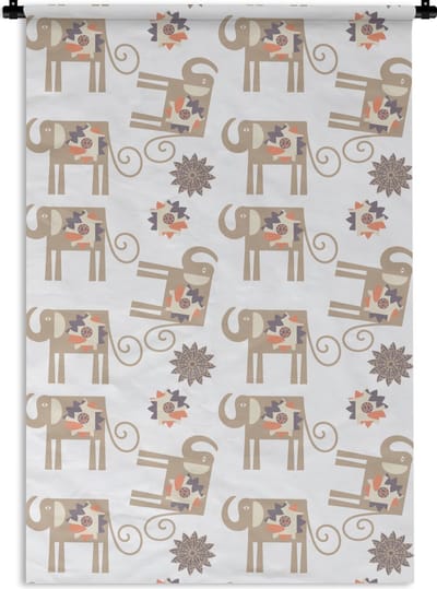 Wandkleed - Wanddoek - Bloemen - Olifant - Patroon - 120x180 cm - Wandtapijt