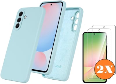 Hoesje geschikt voor Samsung Galaxy A56 Hoesje siliconen Mint Groen siliconen hoesje TPU - met Samsung A56 Screenprotector - 2 stuks