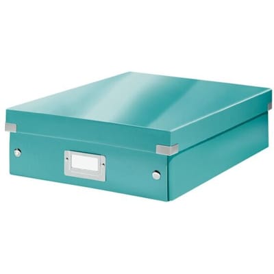 Leitz Wow Click & Store Middelgrote Opbergdoos - 85% Gerecycled Karton - Ruimtebesparende Sorteerdoos met Vakjes - 28.1 x 10 x 37 Cm (BxHxD) - IJsblauw