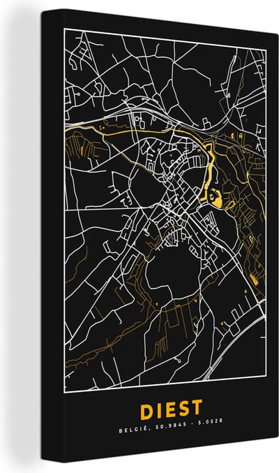Canvas Schilderij Diest - Stadskaart - Goud - Plattegrond - Kaart - 20x30 cm - Wanddecoratie