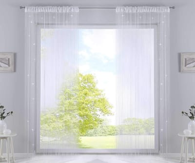 Draadgordijnen Set - Ruimteverdeler Gordijn - Woonkamer Decoratie - In te Kort Tegen Klitten - 250x140cm - Wit Lurex