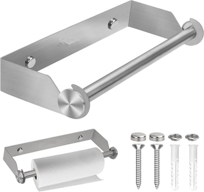 Famanu - Keukenrolhouder voor wandmontage, roestvrij staal, keukenrolhouder, 28 cm papieren handdoekhouder, wandhouder, voor keuken, badkamer, bijkeuken, zilver