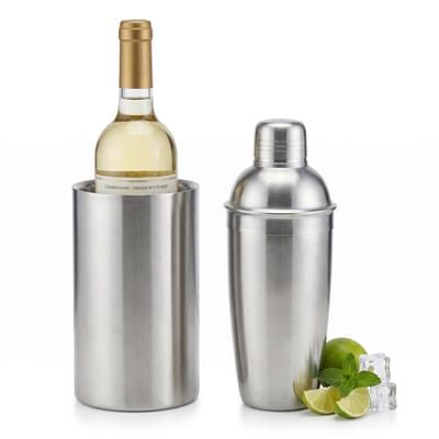 Lomera Cocktailshaker Set van 2 - Barset - Wijnkoeler en Cocktail Shaker - RVS - Roestvrijstaal - Cocktailset - Champagnekoeler - Flessenkoeler - Drankkoeler - Bar Shaker - Bar Set - Cocktail Maker - Mixer - Drank Shaker