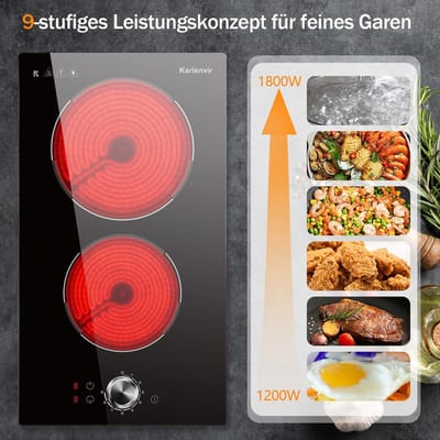 Keramische inbouwkookplaat 2 zones - 30 cm - 3000 W - met stekker en touchcontrol