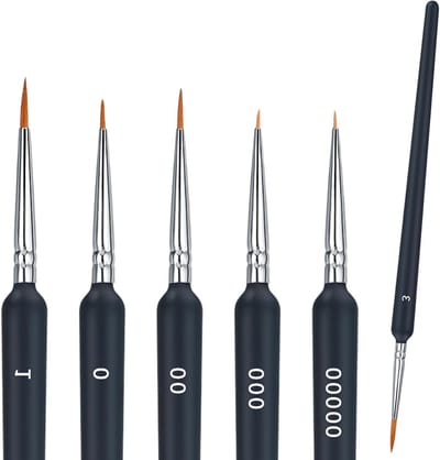 Set van 6 Fijne Detailpenselen voor Modelbouw, Schilderen op Nummer, Miniaturen en Nail Art - Perfect voor Acryl, Waterverf en Olieverf