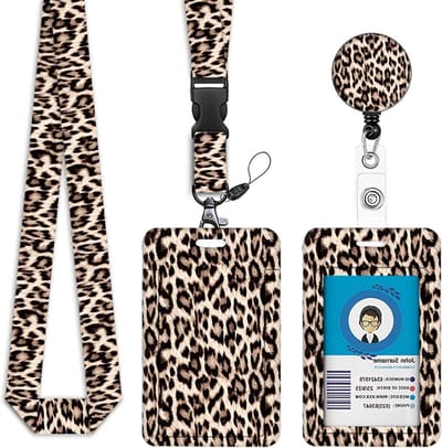 ID-kaarthouder Luipaard - Badgehouder Met Clip - Snelle Toegang Kaarten - Intrekbare Rol 60cm - 86 x 56 cm - Beige