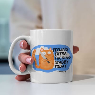 Creasowl® Feeling Extra Stabby Today Mok – 330ml Keramische Koffiemok met Snarky Kat - Sarcastisch & Humoristisch Cadeau voor Kattenliefhebbers & Sarcastische Geesten