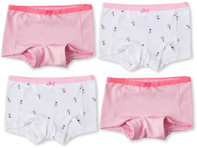 Little Label - meisjes shorts 4 pack - wit bloemetjes - 98-104 / 4Y - extra zachte bio-katoen