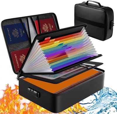 Dailygoods- Documententas Vuurvast met Slot - A4-ordner - Opbergdoos met 13 Vakken - Organizer - Documentenmap - 1 Stuk