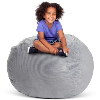 Zitzak opbergzak Extra Groot 95 cm - Lichtgrijze Corduroy - Organizer voor speelgoed - Comfortabele loungeplek - ShopVlot