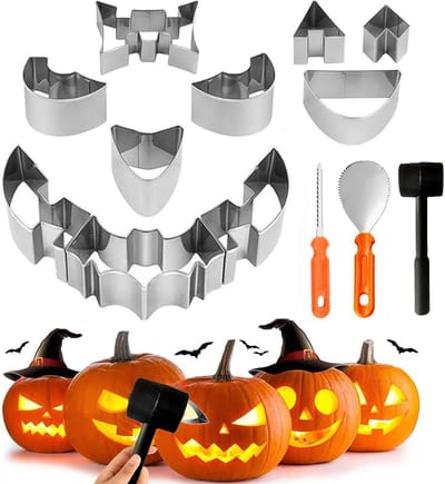 Halloween pompoen snijgereedschap, Pompoen sculptuur set, 13 stuks roestvrijstalen Halloween-sculptuurgereedschap, pompoen sculptuurset, Halloween-decoratie met patronen, pompoen graveergereedschap, Perfect Cadeau Voor Halloween - Cyslmuk®