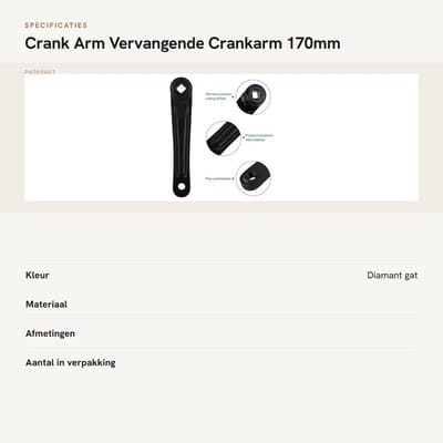 Dailygoods- Crankarm 170mm - Aluminium Legering - Vervangende Linker Crankarm - Geschikt voor Fiets - Diamantgat - Schokbestendig - Fietscrank