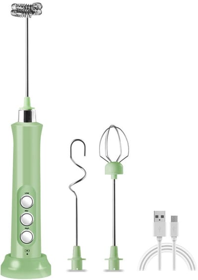 Melkopschuimer - Melkopschuimer elektrisch - Melkopschuimers - Melkopschuimer electrisch - USB oplaadbare melkopschuimer - 3-snelheden elektrische schuimmaker - Met roestvrijstalen garde - Voor koffie-cappuccino-latte-matcha-eiwitpoeder - Groente