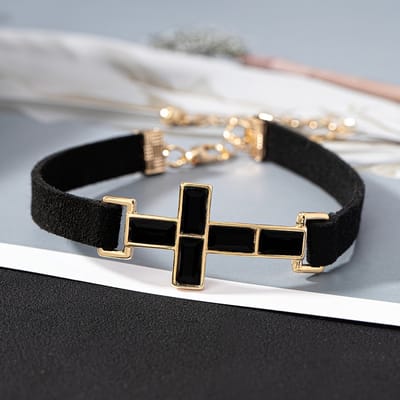 VANDAAG VERZONDEN - Armband - Natuursteen - Kruis - Christelijk - Zwart - Goud