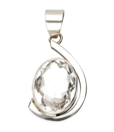 Zilveren Bergkristal edelsteen facet ovaal groot hanger