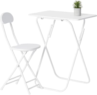 Lomera Klaptafel Met Stoel - Opklapbare Tafel - Opvouwbare Stoel - Wit Metalen Frame - Mdf Tafelblad - Kinderkamer Set - Eenvoudig Dining Set - Lichtgewicht Set - Compacte Eettafel - Multifunctionele Tafel - Zithoogte