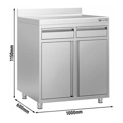 GGM Gastro Arbeitsschrank - für Kaffeemaschine - 1000x600mm - mit 2 Flügeltüren, 2 Schubladen & Aufkantung