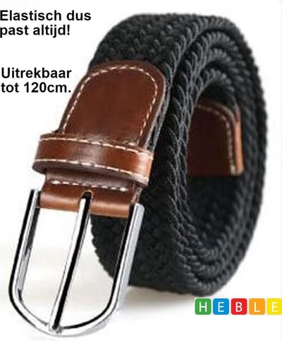 Elastisch Geweven Riem - Gevlochten - Rekbaar - Zwart - van Heble® -