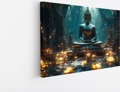Saammp Canvas Schilderij - Boeddha met kaarsen - 45x30 - Foto op canvas - Wanddecoratie - Muurdecoratie Woonkamer - Canvas schilderijen