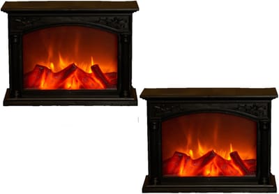 Anna's Collection LED sfeerhaard - 2x - zwart - L33 x B12 x H24 cm - open haard - verlichting