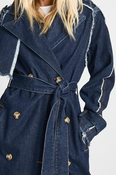 boohoo Dames Denim trenchcoat met rafelige naden | Indigo | Maat: 12