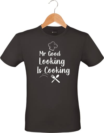 Mijncadeautje - Barbecue T-shirt - unisex - zwart - BBQ - Garden party - Tuinfeest - Vrijgezel - Verjaardag - Mr. good looking is cooking - maat S