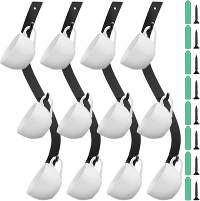 Famanu – Wandgemonteerd koffiemokrek – Set van 4 met 12 S-haken – Metalen kopjeshouder voor koffiebar