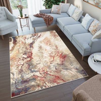 Tapiso Rivoli Vloerkleed Beige Rood Kunst Tapijt Maat- 120x170