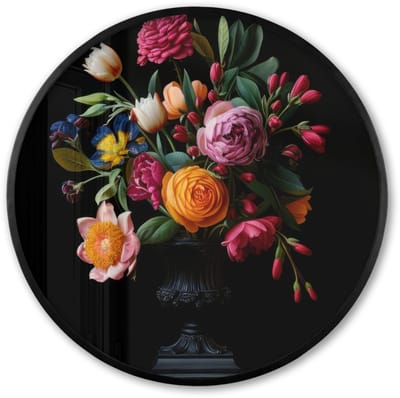 Poster in lijst Rond - Fotolijst 60x60 cm - Posters - Boeket - Romantisch - Kleurrijk - Ronde posterlijst zwart - Decoratie - Wanddecoratie woonkamer - Muurdecoratie slaapkamer