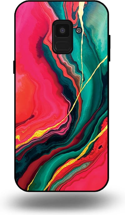 Smartphonica Telefoonhoesje Geschikt voor Samsung Galaxy A8 2018 met Rood Groen Marmer Opdruk - TPU Backcover Case Red Green Marble Design geschikt voor Samsung Galaxy A8 2018