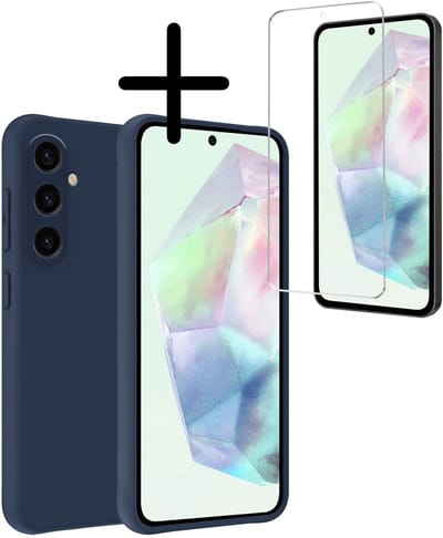 Hoesje Met Screenprotector - Geschikt voor Samsung Galaxy A36 - Sterk & Shockproof - Back Cover - Siliconen Case - Telefoon Hoes - Donkerblauw