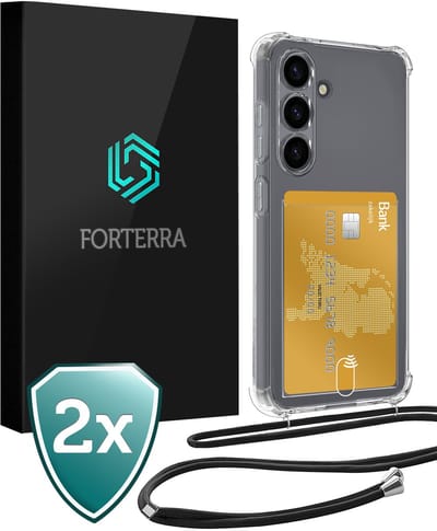 Hoesje Geschikt voor Samsung S25 FE Pashouder Case Siliconen Hoes Met Koord - Hoes Geschikt voor Samsung Galaxy S25 FE Met Telefoonkoord Hoesje Back Cover Met Pasjeshouder - Transparant - 2 PACK
