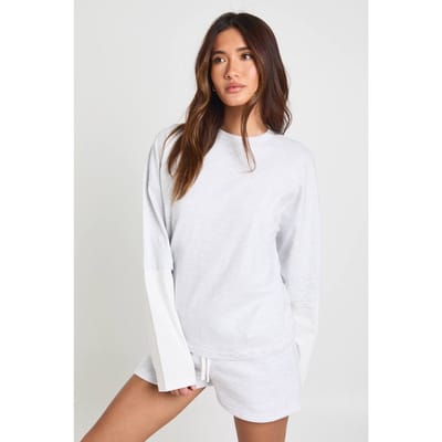 boohoo Dames Dubbellaags Top En Sweat Short Set Met Contrasterende Trekkoord | Asgrijs | Maat: XL