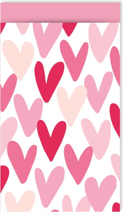 Cadeauzakjes- Inpakzakje van papier- Wit met roze hartjes - Voor volwassenen en kinderen- 10 stuks - 12x19 cm