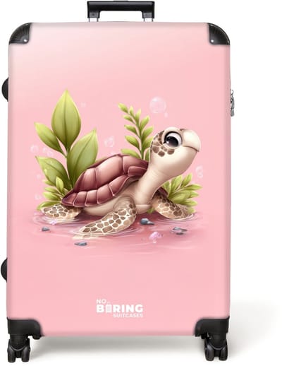 NoBoringSuitcases.com® - Koffer groot - Reiskoffer lichtgewicht - Baby schildpad in roze waterwereld - Rolkoffer met 4 wielen - Grote trolley XL - 98 liter bagage