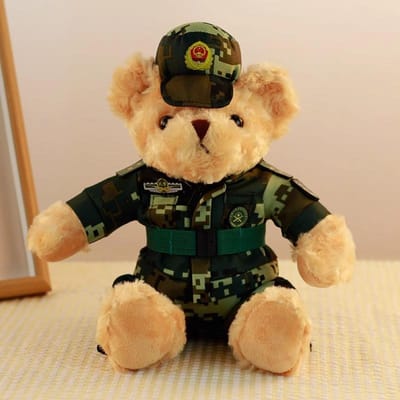 Camouflage Gewapende Politie Beer Pop Kracht Gewapende Politie Marine Corps Beer Pop Pluche Speelgoed Militaire Liefde 25cm beige