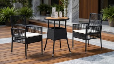 Luxe 3-Delige Polyrattan Tuinmeubelset met Tafel en 2 Stoelen voor Balkon, Terras en Tuin – Zwart – Mobili Bella