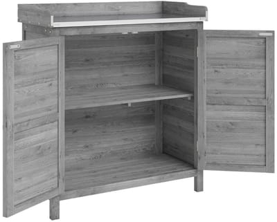 Tuinkast Hout - Buitenkast met Werkblad en Planken - Opbergkasten - Tuinhuis - Tuinschuur - Gereedschapskast - Tuinberging - Weerbestendig - voor Buiten, Tuin & Balkon - Grijs