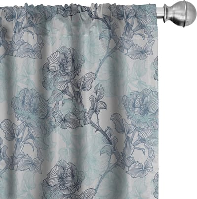 ABAKUHAUS Bloemen Gordijnen – 2x75x175 cm – Microvezel – Halfdonker – Blauw/Grijs Multicolor