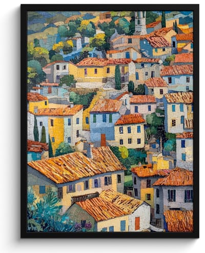 Poster in lijst - Fotolijst 50x70 cm - Posters - Dorp - Heuvels - Landschap - Bomen - Posterlijst zwart - Decoratie - Wanddecoratie woonkamer - Muurdecoratie slaapkamer